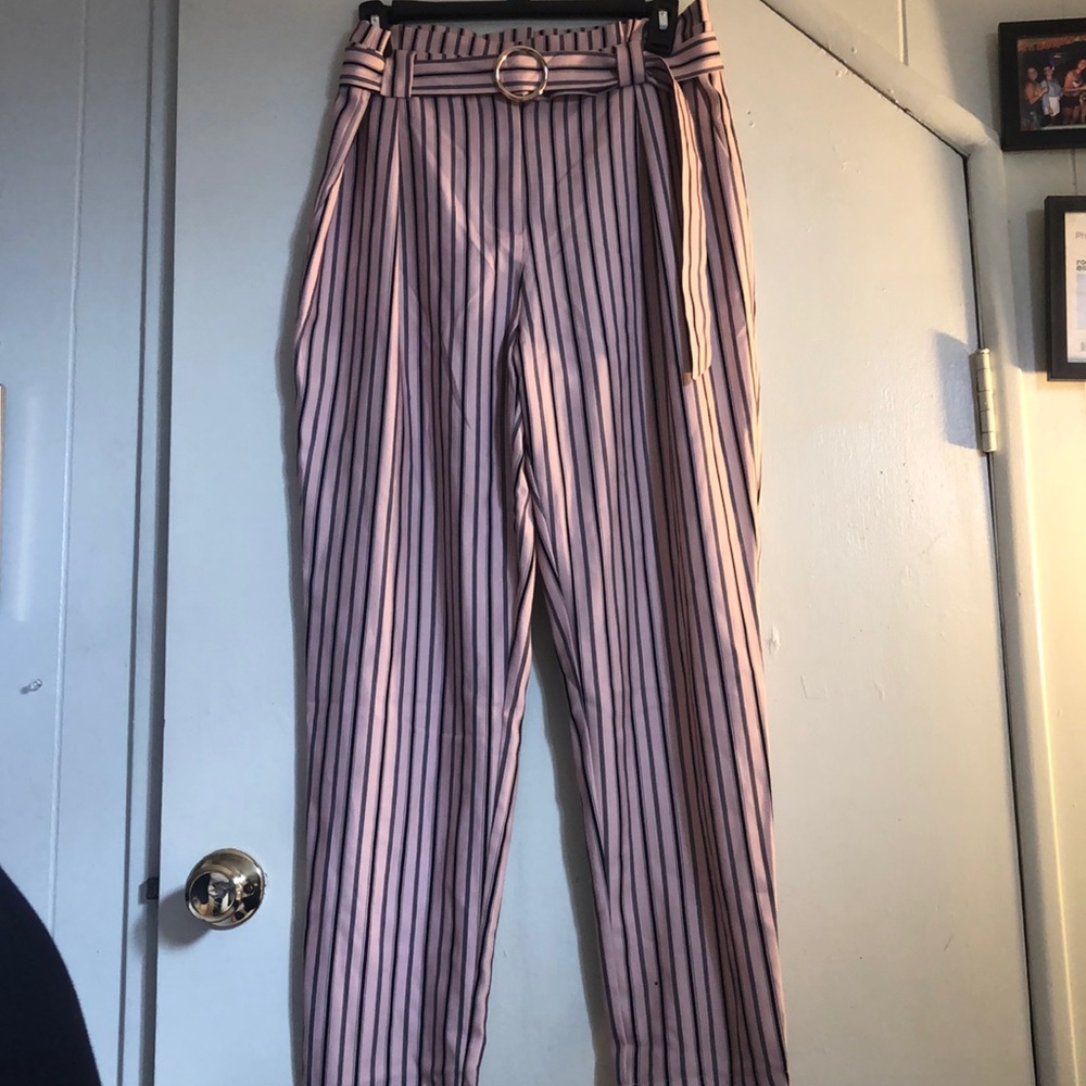 Windsor- Black and Blush Striped Belted Trousers